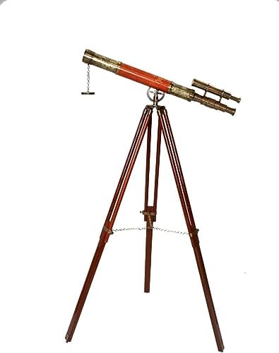 Nautical Style Double Barrel Telescope with Wooden Tripod