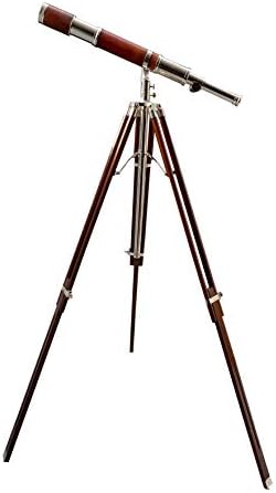 Nautical Antique Brass Telescope with 42X Zoom and Brown Wood Tripod