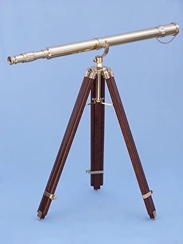 Nautical Designer Brass Telescope with Brown Tripod