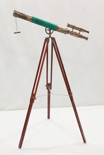 Nautical Leather Antique Brass Telescope with Tripod Stand
