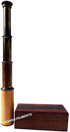 Antique 15 Inch Brass Telescope with Wooden Box