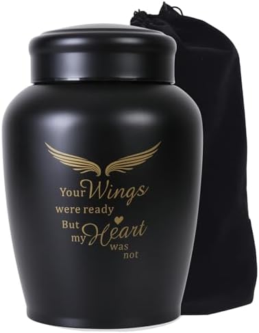 86 Inch Cremation Urn with Angel Wings Black Keepsake