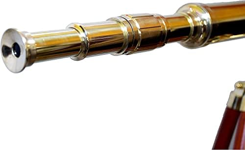 Nautical Floor Standing Brass Telescope With Brown Wooden Tripod Stand