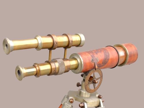 Globle Antique Craft Vintage Brass Binocular Telescope with Wooden Tripod Stand