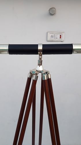 27 Shiny Brass Telescope with Leather and Wooden Tripod Stand
