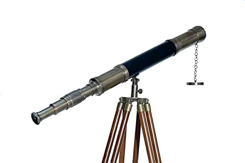 Nautical Floor Standing Antique Solid Brass Telescope with Wooden Tripod 1