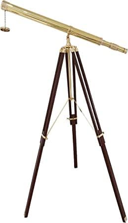 Polished Brass Telescope with Wooden Tripod Vintage Maritime Decor