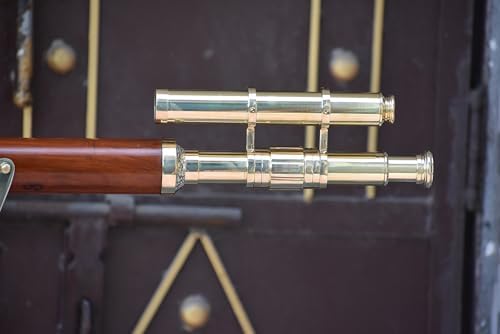 Double Barrel Brass Telescope with Wooden Tripod