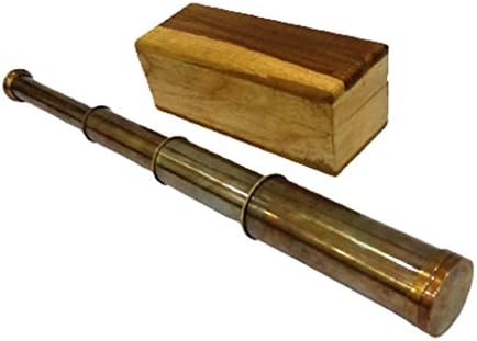 Vintage Nautical Telescope with Brass Finish and Wooden Box