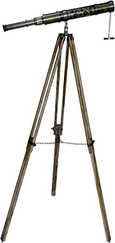Antique Brass Nautical Telescope with Wooden Tripod