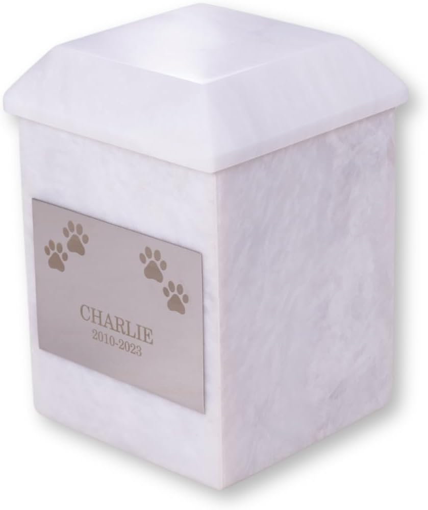 Bey-Berk Deering Moments Personalized White Marble Urn for Human or Pet Ashes