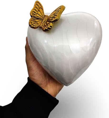 5MOONSUN5 White Gold Heart Keepsake Urn - Large Heart Cremation Urn with Hand Shape Stand