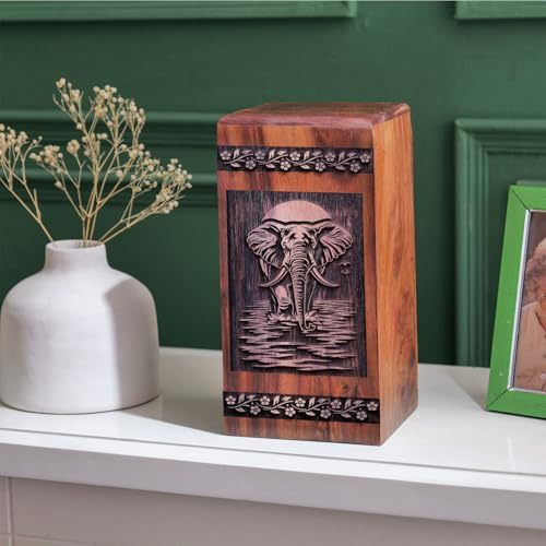JAGASY Elephant Urn - 5 Inch Wooden Cremation Urn for Ashes