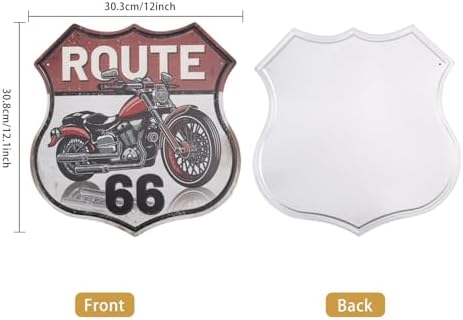 GLOBLELAND Vintage Motorcycle Tin Sign Route 66 Shield Wall Decor