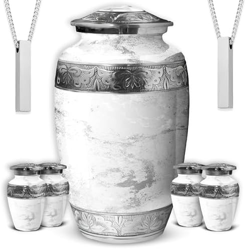 White Marble Cremation Urn Set of 7 with Keepsakes and Necklace Urns
