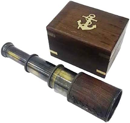Vintage Nautical Folding Telescope with Brown Wooden Box