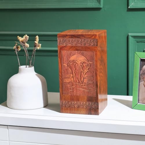 JAGASY Elephant Urn for Ashes - 5 Inch Wooden Mini Urn