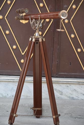 Vintage Double Barrel Telescope with Wooden Tripod