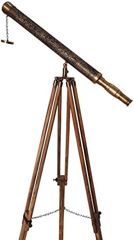 Antique Adjustable Teak Wood Tripod Telescope