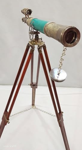 Nautical Leather Antique Brass Telescope with Tripod Stand