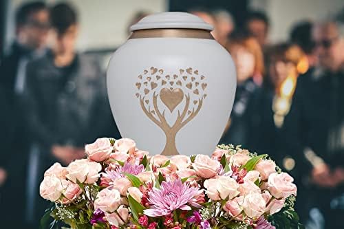 White Cremation Urn with Tree of Life - Large Capacity Brass Urn for Adult Remains