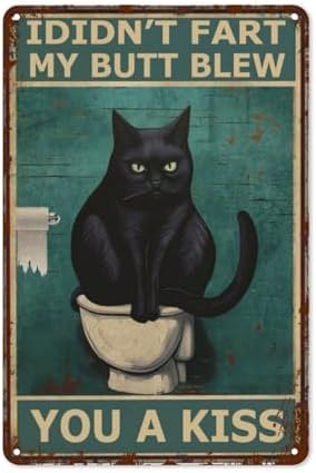 Funny Cat Bathroom Wall Art - 8x12 Inch Decor Sign