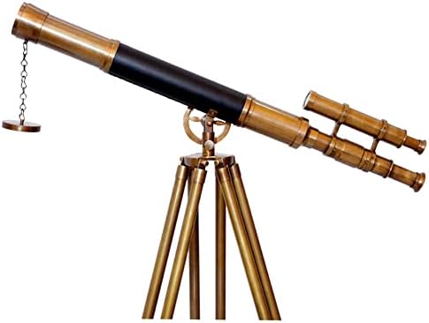 Leather Covered Brass Telescope with Adjustable Tripod