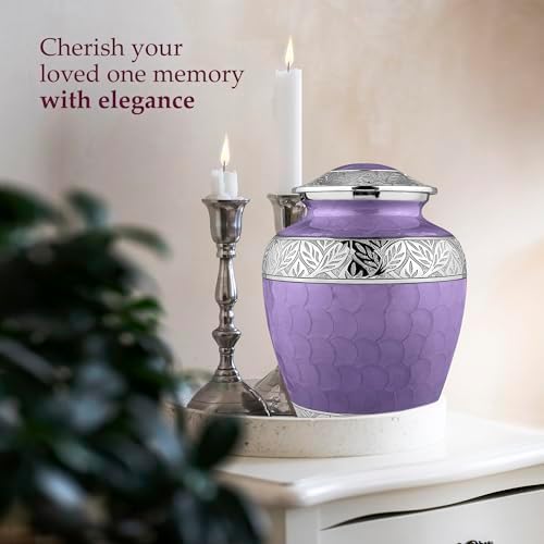 Trupoint Memorials Cremation Urn for Adult Ashes Lavender Decorative Urn with Silver Lining