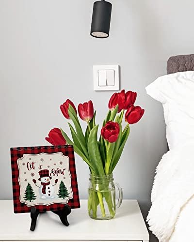 LEOSUCRE Christmas Decorative Sign Plaque with Wooden Stand
