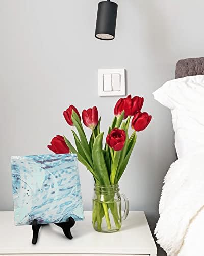 Abstract Blue Paint Ceramic Desk Sign with Wooden Stand