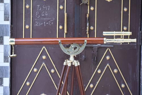 Double Barrel Brass Telescope with Wooden Tripod