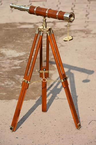 Shiny Brass Telescope Griffith Astro with Wooden Tripod Stand
