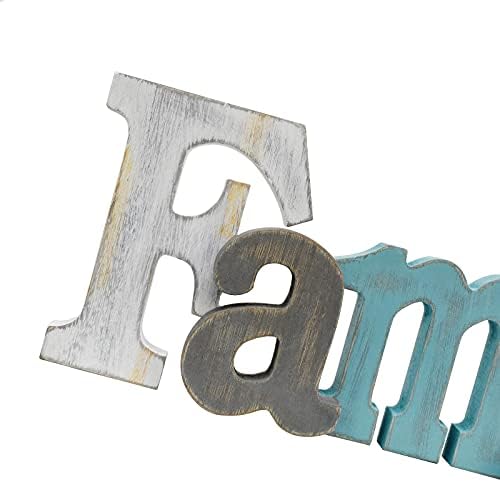 E-view Distressed Teal Wooden Letters Family Sign