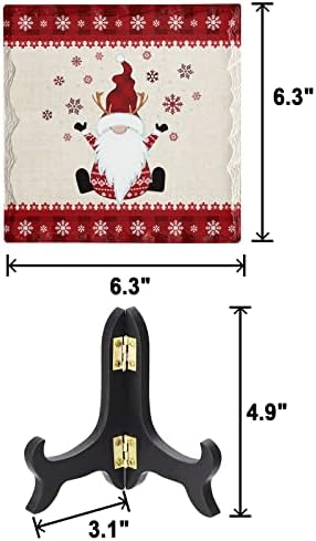 Wooden Stand Desk Plaque with Ceramic Design Christmas Decor for Office and Home