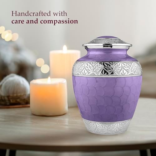 Trupoint Memorials Cremation Urn for Adult Ashes Lavender Decorative Urn with Silver Lining