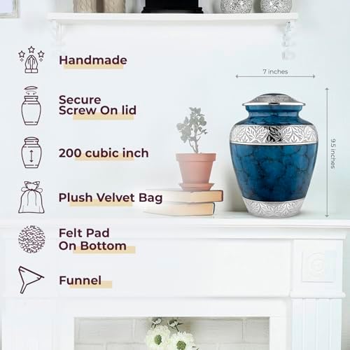 Trupoint Memorials Cremation Urn Dark Blue with Silver Lining