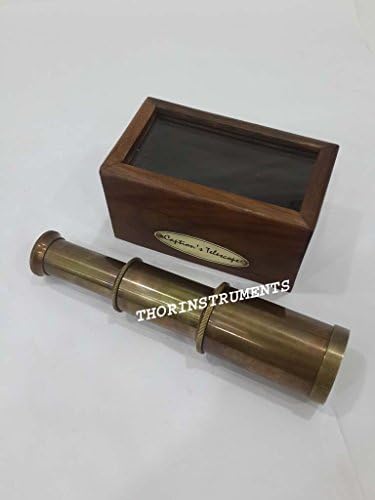 Marine Brass Telescope in Brown Wooden Box