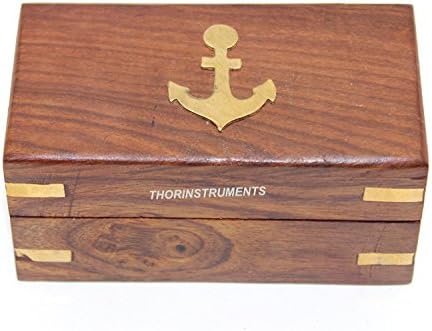 Captains 6 Inch Brass Handheld Mini Telescope with Black Leather and Wooden Box