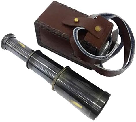 Handmade Vintage Marine Spyglass with Brown Leather Case