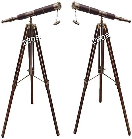 Floor Standing Antique Telescope with Brown Leather Finish