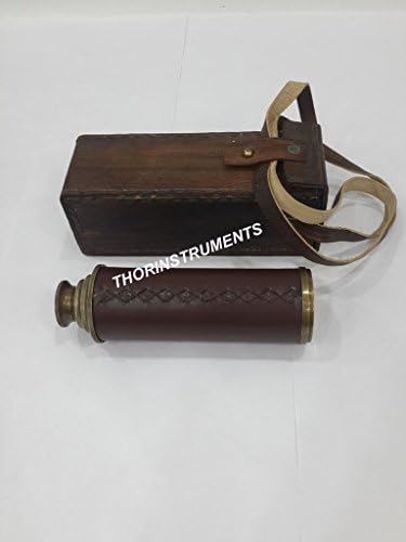 Handmade Nautical Brass Brown Leather Spyglass Telescope with Case