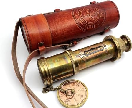 16 Inches Antique Brass Commando Telescope in Leather Box