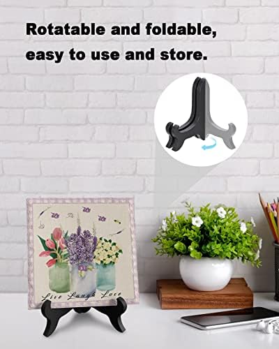 Vintage Plaid Desk Decor with Ceramic Plaque and Wooden Stand