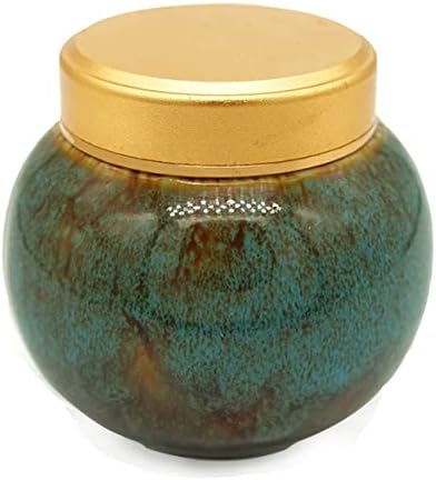 Handmade Ceramic Small Urn with Alloy Cover - Blue