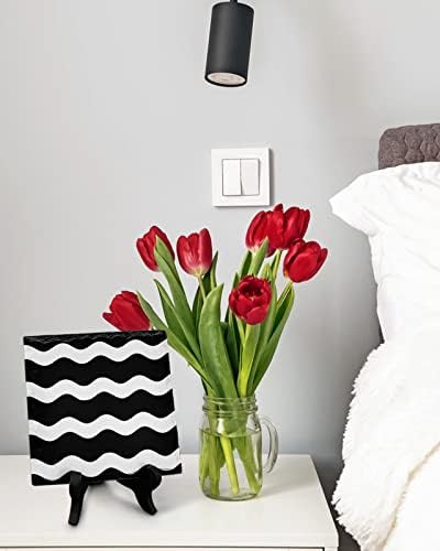 Minimalist Striped Desk Decor with Ceramic Plaque and Wooden Stand