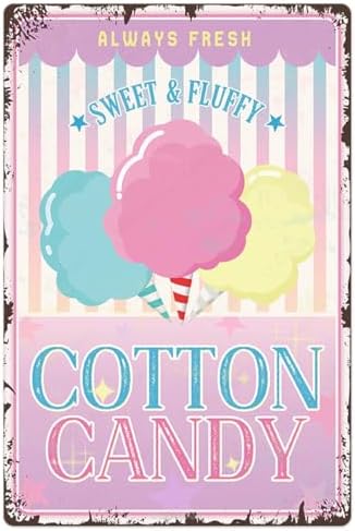 Sweet Fluffy Cotton Candy Metal Tin Sign 12x8 Inch Vintage Decor