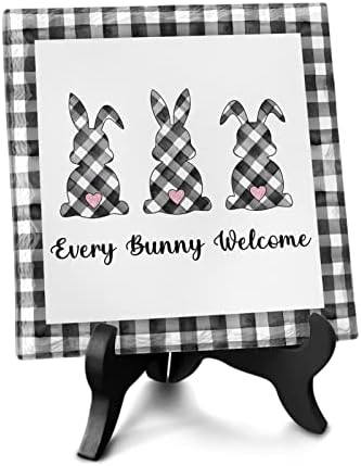 Easter Bunny Decorative Plaque with Wooden Stand