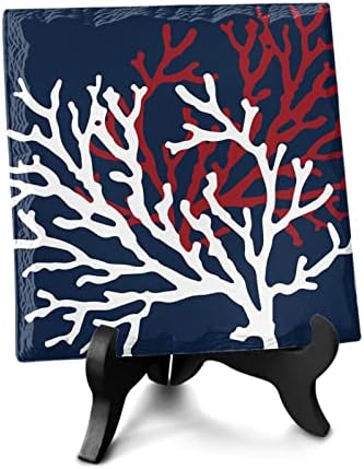 Nautical Coral Desk Decor with Wooden Stand