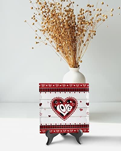Valentine Day Decorative Ceramic Desk Plaque with Wooden Stand