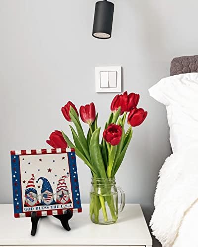 4th of July Decorative Plaque with Wooden Stand